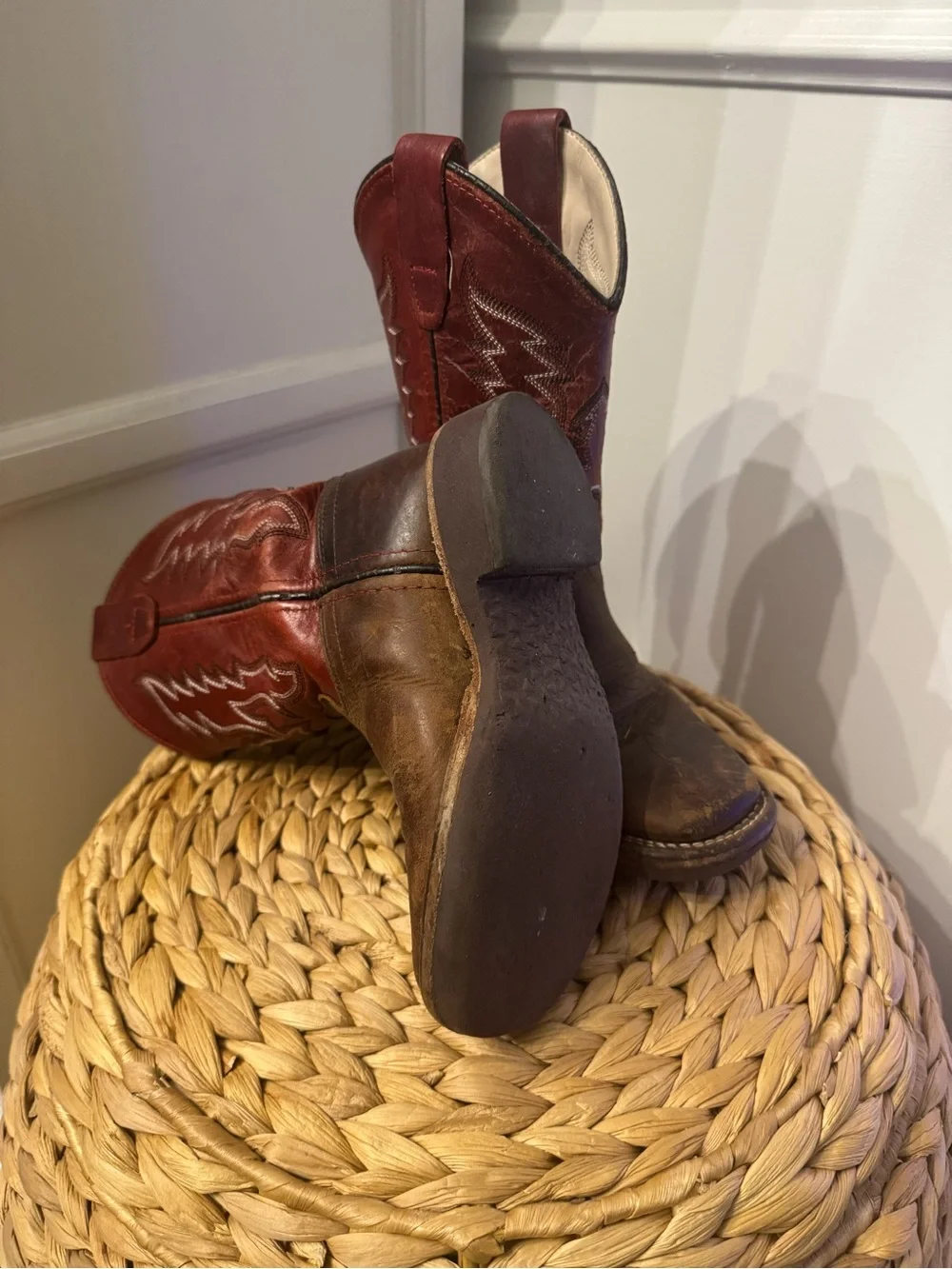 Kids Western Pull-On Boots in Brown and Red